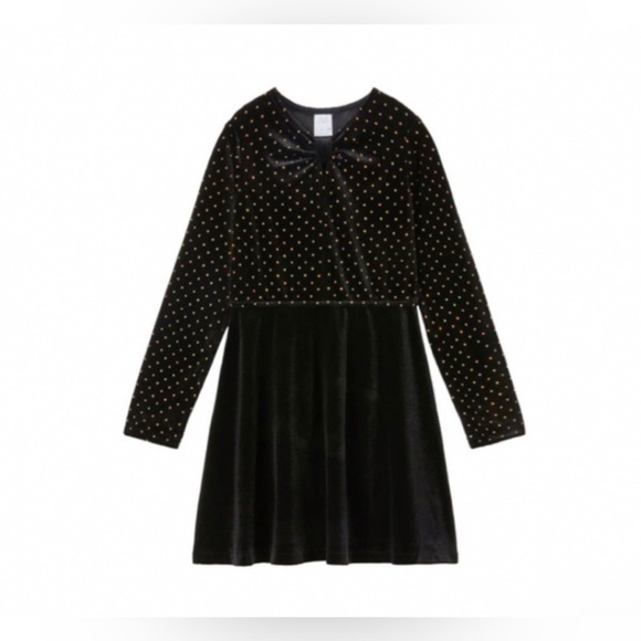 Zara Other - Zara | Kids Black Velvet Metallic Multicolor Dots. Long Sleeve Dress -Size 7
